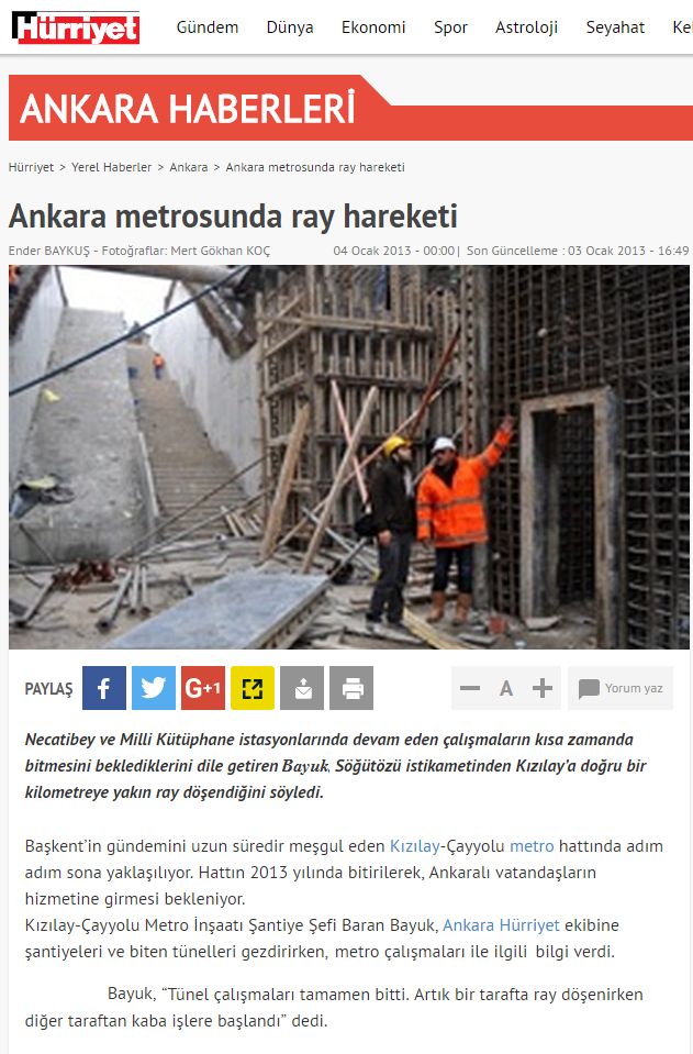 Hürriyet — Ankara metrosu haberi